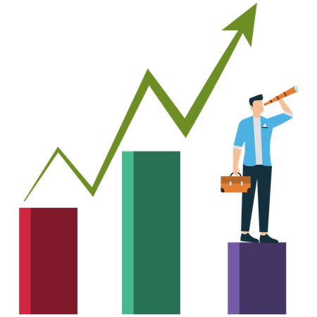 Homme d'affaires explorant de nouvelles opportunités commerciales  Illustration
