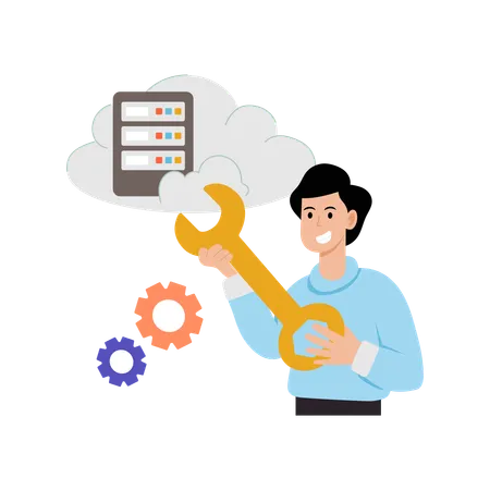 Homme d'affaires effectuant la gestion du cloud  Illustration