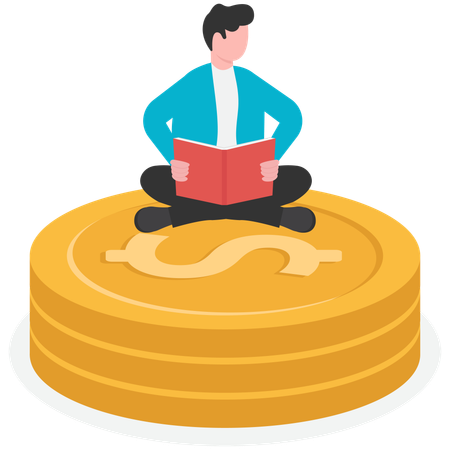 Homme d'affaires faisant de la méditation en posture du lotus sur une pièce d'un dollar  Illustration