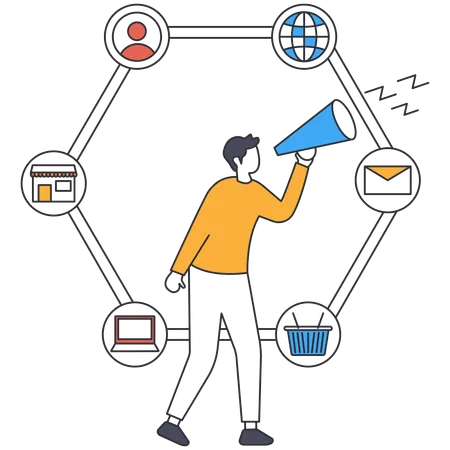 Homme d'affaires faisant du marketing numérique  Illustration