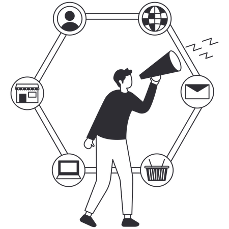 Homme d'affaires faisant du marketing numérique  Illustration