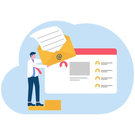 Homme d'affaires faisant du marketing par courrier  Illustration