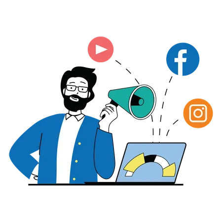 Homme d'affaires faisant du marketing sur les réseaux sociaux  Illustration