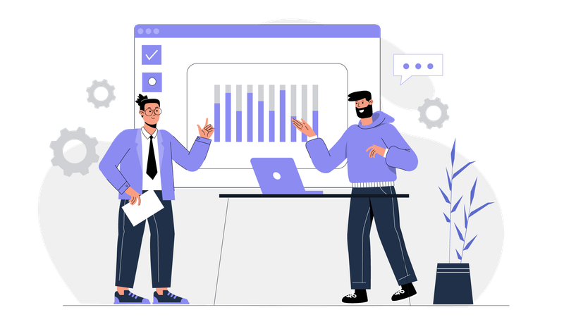 Homme d'affaires faisant une présentation de statistiques  Illustration