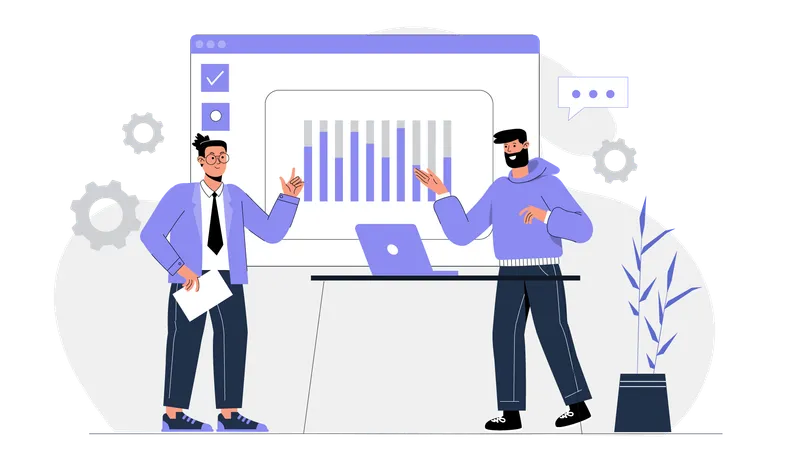 Homme d'affaires faisant une présentation de statistiques  Illustration