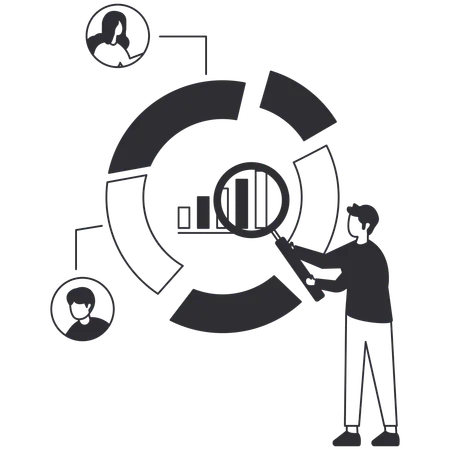 Homme d'affaires effectuant une analyse concurrentielle  Illustration