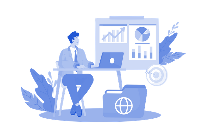 Homme d'affaires effectuant une analyse de croissance  Illustration