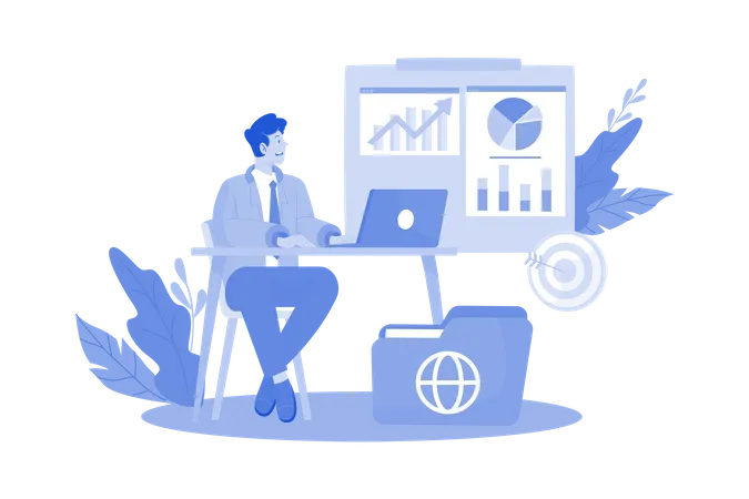 Homme d'affaires effectuant une analyse de croissance  Illustration