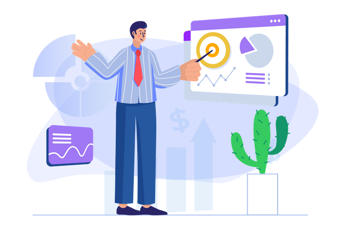 Homme d'affaires effectuant une analyse de croissance  Illustration