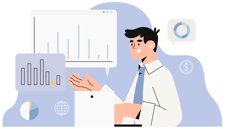 Homme d'affaires effectuant une analyse de données  Illustration