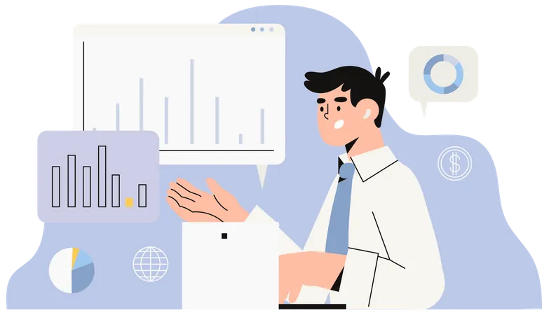 Homme d'affaires effectuant une analyse de données  Illustration