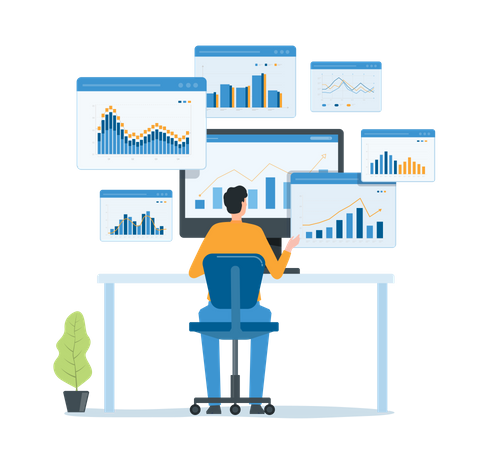 Homme d'affaires effectuant une analyse de données  Illustration