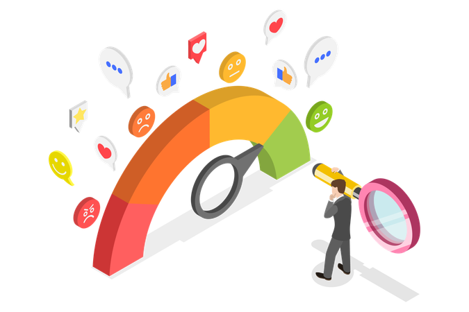 Homme d'affaires effectuant une analyse des sentiments  Illustration