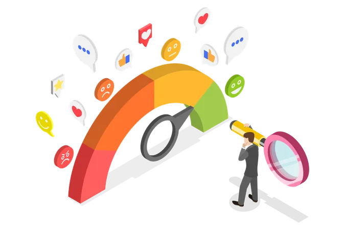 Homme d'affaires effectuant une analyse des sentiments  Illustration