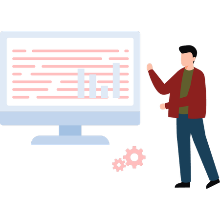 Homme d'affaires effectuant une analyse commerciale en ligne  Illustration