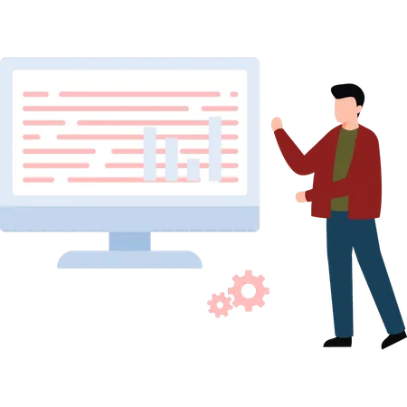 Homme d'affaires effectuant une analyse commerciale en ligne  Illustration