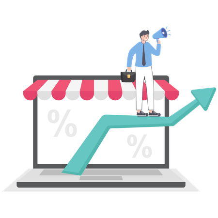 Homme d'affaires effectuant une analyse marketing  Illustration