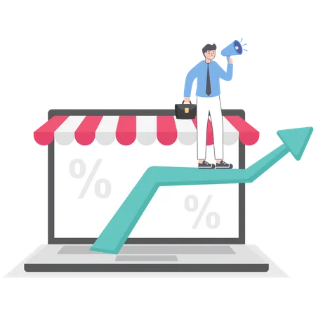 Homme d'affaires effectuant une analyse marketing  Illustration