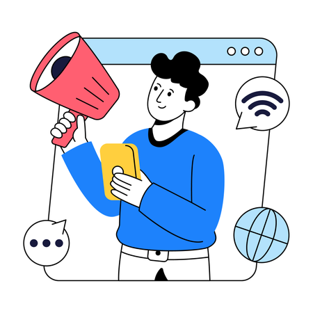 Homme d'affaires faisant une annonce en ligne  Illustration