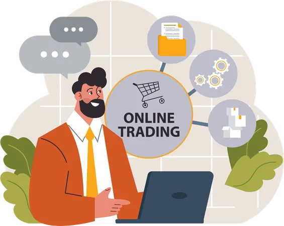 L'homme d'affaires fait du trading en ligne  Illustration