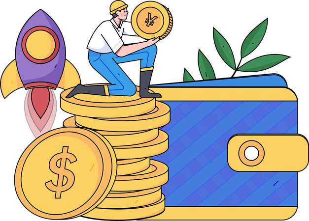 Homme d'affaires obtenant un profit d'argent  Illustration