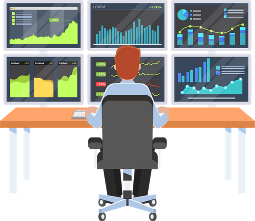 Homme d'affaires gardant une trace des données analytiques  Illustration