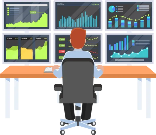 Homme d'affaires gardant une trace des données analytiques  Illustration