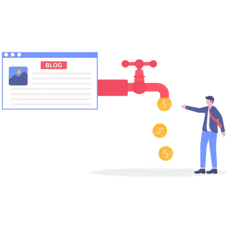 Un homme d'affaires génère des revenus passifs grâce à un blog en ligne  Illustration
