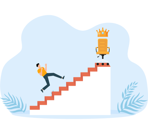 Un homme d'affaires monte les marches d'une chaise avec une couronne pour affaires  Illustration