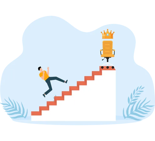 Un homme d'affaires monte les marches d'une chaise avec une couronne pour affaires  Illustration