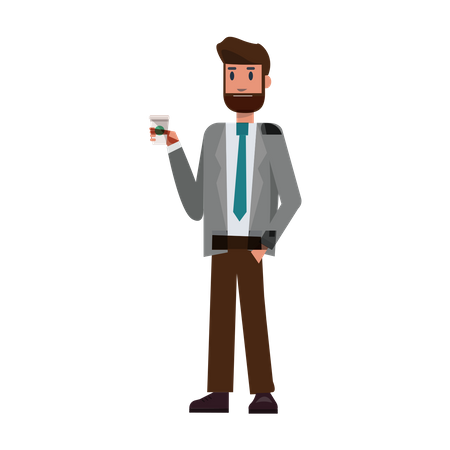 Homme affaires, tenue, café  Illustration