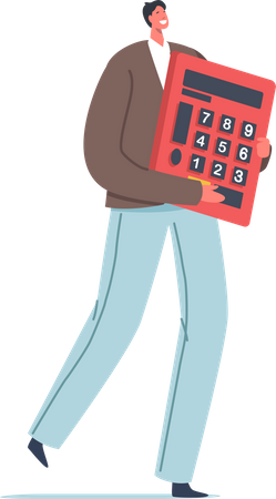 Homme affaires, tenue, calculatrice  Illustration