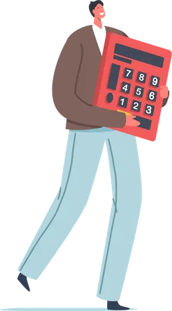 Homme affaires, tenue, calculatrice  Illustration