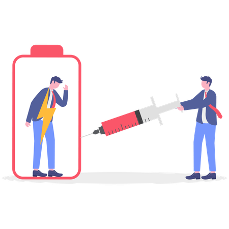 Un homme d'affaires injecte une batterie mobile  Illustration