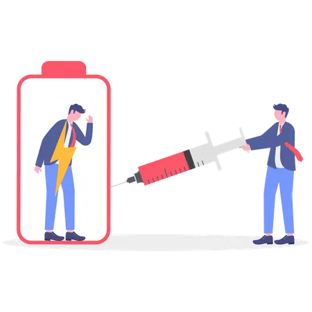 Un homme d'affaires injecte une batterie mobile  Illustration