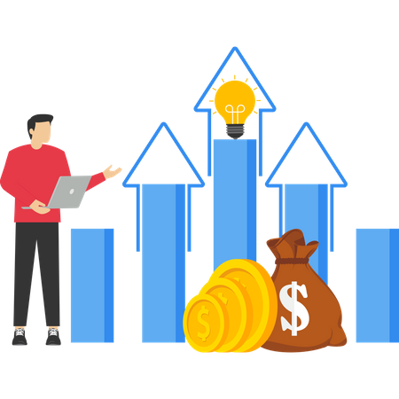 Un homme d'affaires intelligent analyse la stratégie marketing pour augmenter les ventes de l'entreprise  Illustration