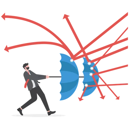 Homme d'affaires intelligent et confiant tenant un parapluie pour se protéger de la flèche  Illustration