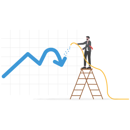 Un investisseur d'affaires arrosant tombe graphique et graphique pour le faire croître  Illustration