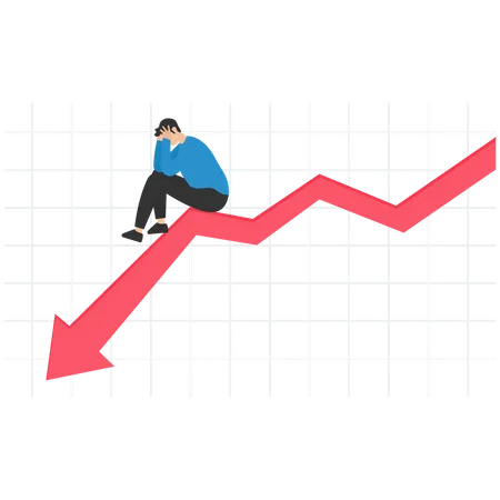 Investisseur d'homme d'affaires sur le graphique et le graphique de déclin rouge  Illustration