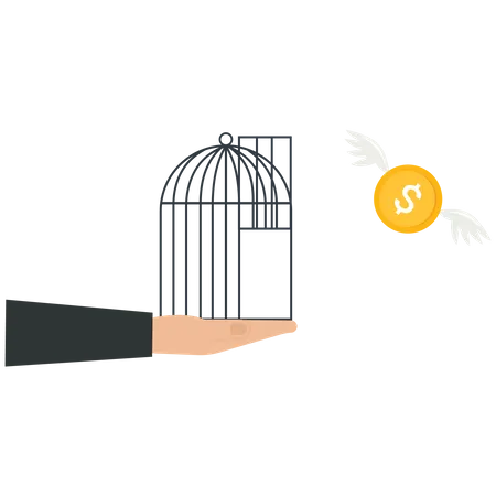 Un homme d'affaires libère une pièce d'un dollar d'une cage  Illustration