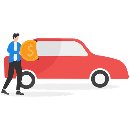 Homme d'affaires louant une voiture en prêt  Illustration