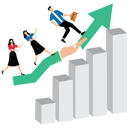 L'homme d'affaires aide les gens à grimper sur le graphique de croissance  Illustration