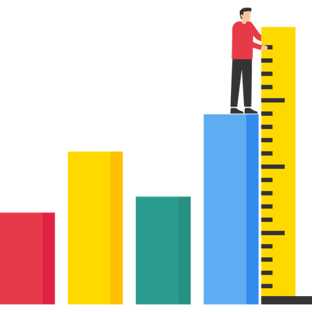 Homme d'affaires mesurant la courbe de croissance  Illustration