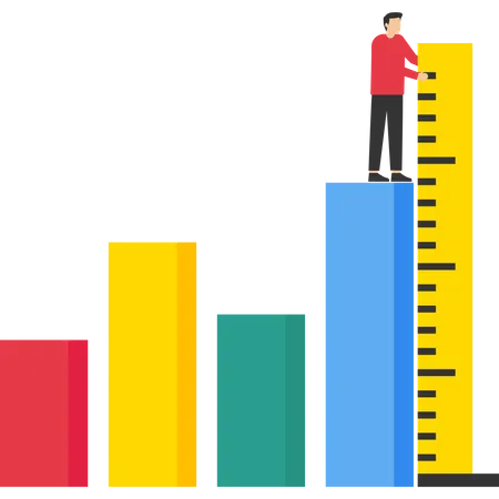 Homme d'affaires mesurant la courbe de croissance  Illustration