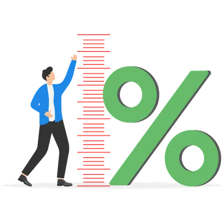 Homme d'affaires mesurant le pourcentage de croissance de l'entreprise  Illustration