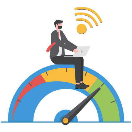 L'homme d'affaires mesure la vitesse du wifi sur Internet  Illustration