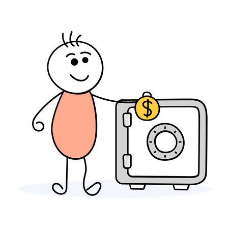Homme d'affaires mettant de l'argent dans un coffre-fort  Illustration