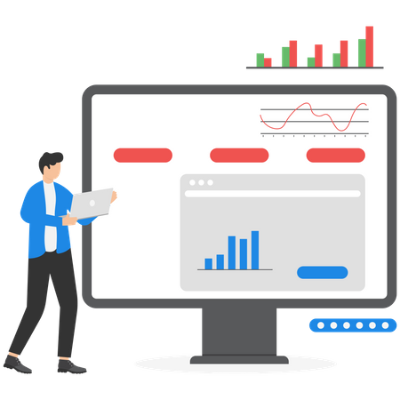 Homme d'affaires montrant le tableau d'analyse  Illustration