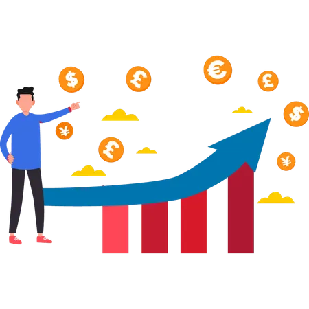 Homme d'affaires montrant un graphique d'affaires  Illustration