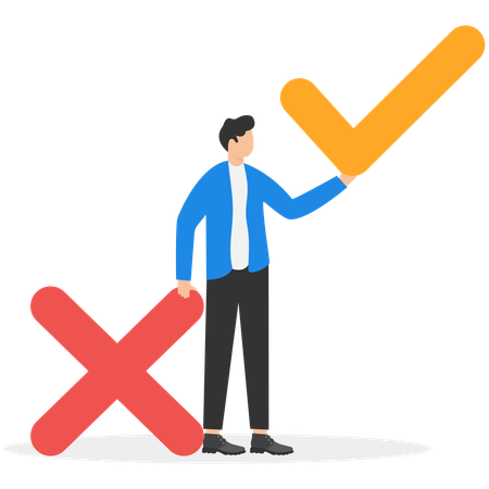 Homme d'affaires montrant des choses correctes ou incorrectes  Illustration